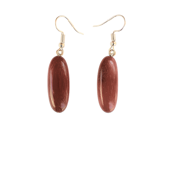 Handmade 2-Inch Oval Wood Drop Earrings in Purple Heart Wood