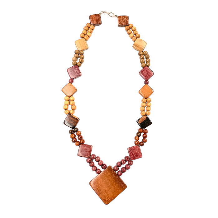 Wood Diamond Pendant Necklace