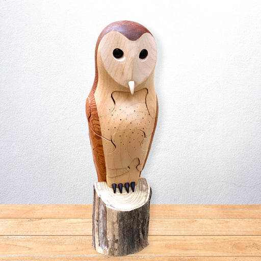 Barn Owl Puzzle with Mouse Inside - Lacewood and Maple