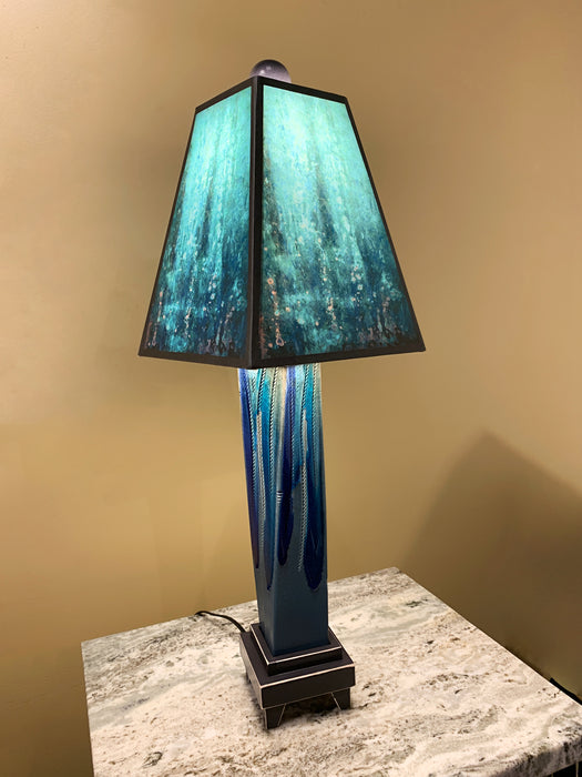 Handcrafted Ceramic and Glass Table Lamp - Black Rain Shade