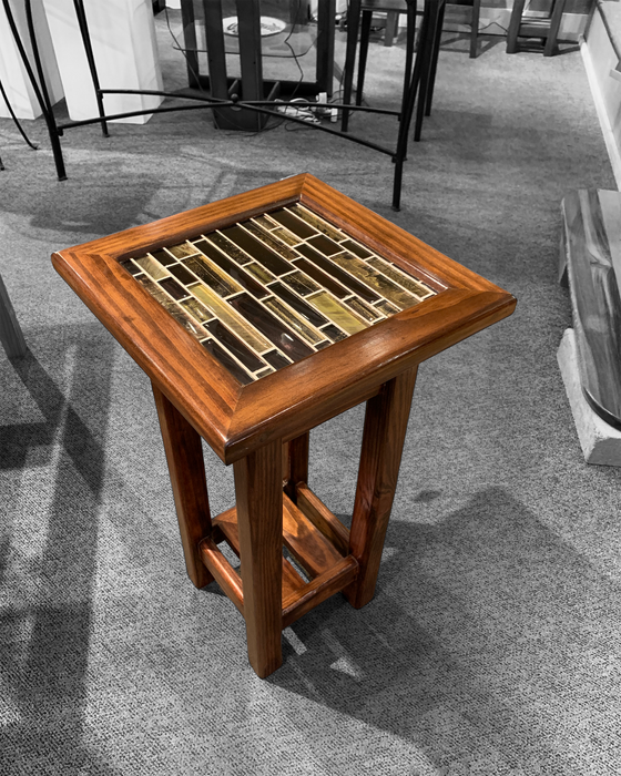 Solid Wood Accent Table - Dark Gold Glass Tile