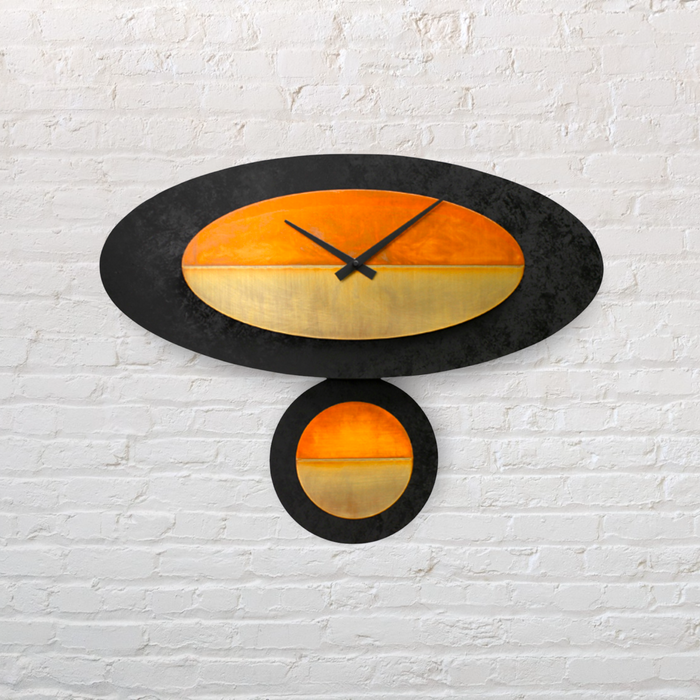 Oval Pendulum Clock - Copper on Black Wood