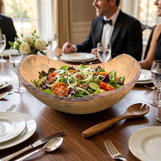 18-Inch Spalted Wood Salad Bowl with Live Edge – Crafted in the USA - Barouke - The WoodCrafters Gallery