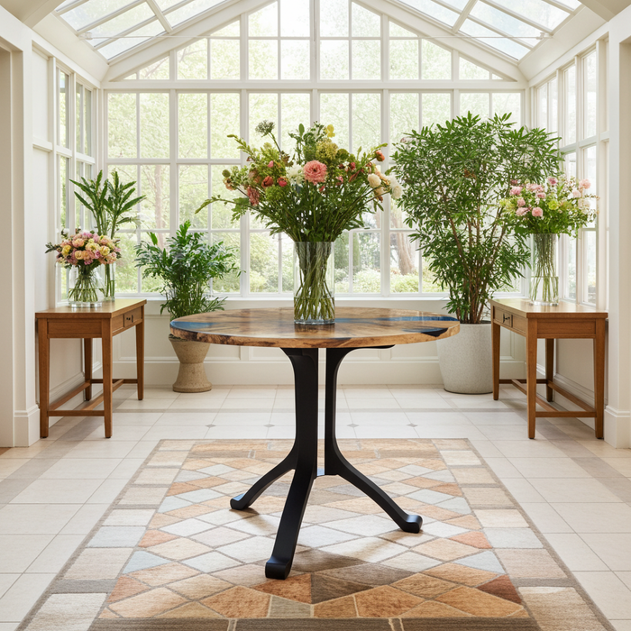 One-of-a-Kind Boxelder Burl & Blue Epoxy Round Pedestal Table
