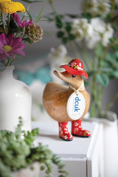 DCUK Ducky with Red Floral Boots and Hat with Name Tag