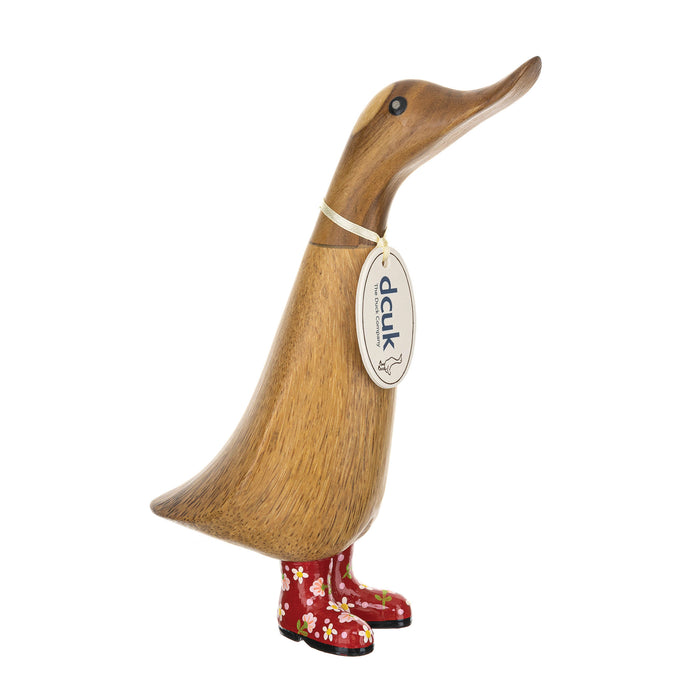 DCUK Red Floral Rain Boots Bamboo Duckling
