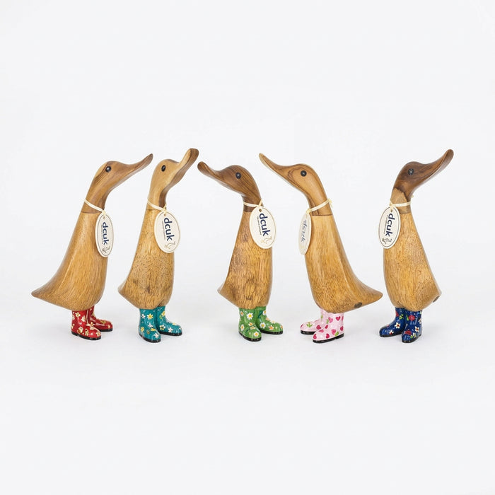 DCUK Red Floral Rain Boots Bamboo Duckling