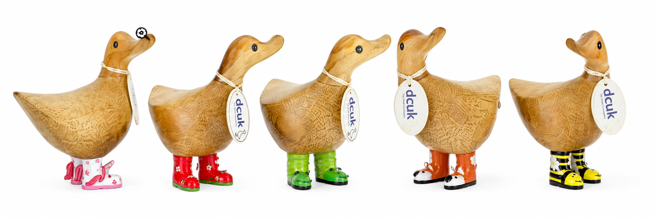 DCUK duck figurine featuring green caterpillar boots