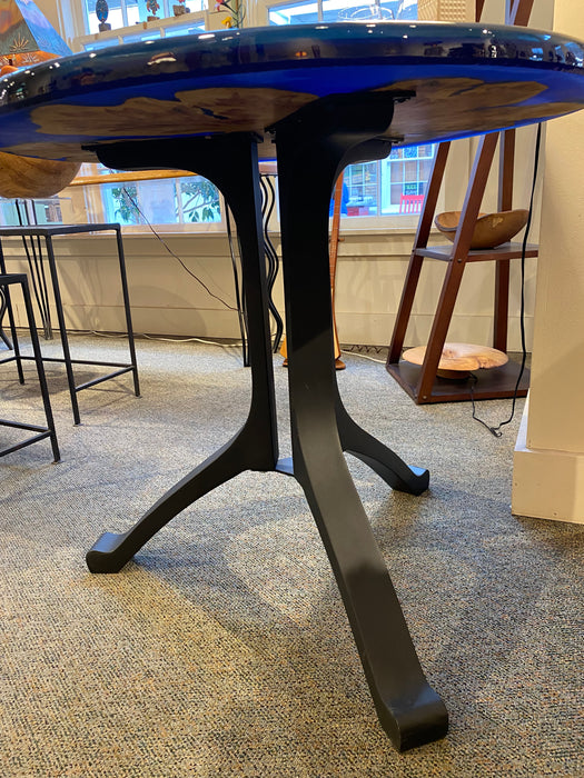 One-of-a-Kind Boxelder Burl & Blue Epoxy Round Pedestal Table