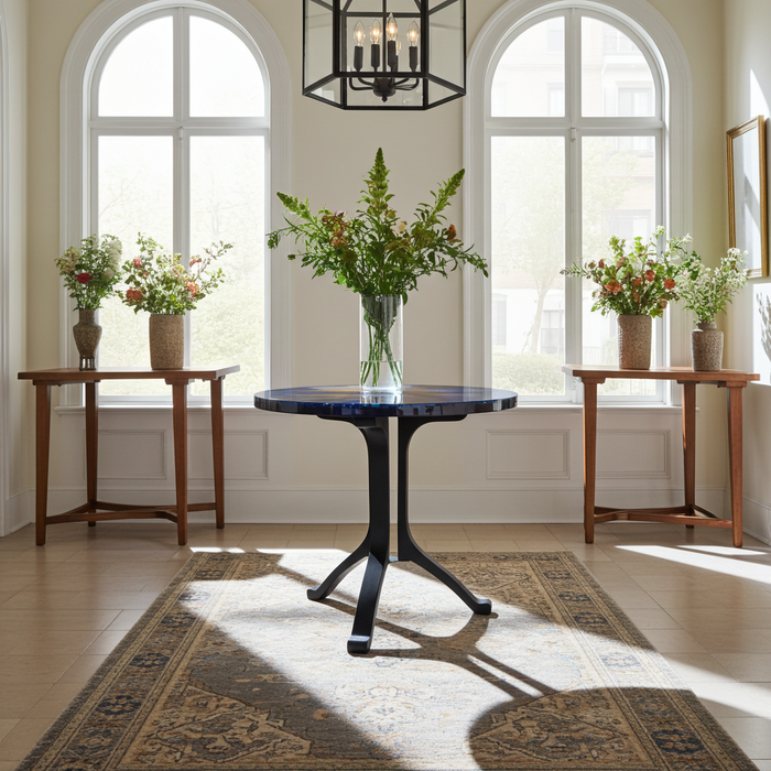One-of-a-Kind Boxelder Burl & Blue Epoxy Round Pedestal Table