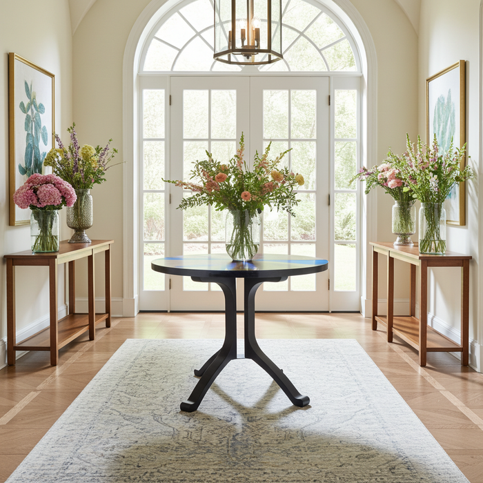 One-of-a-Kind Boxelder Burl & Blue Epoxy Round Pedestal Table