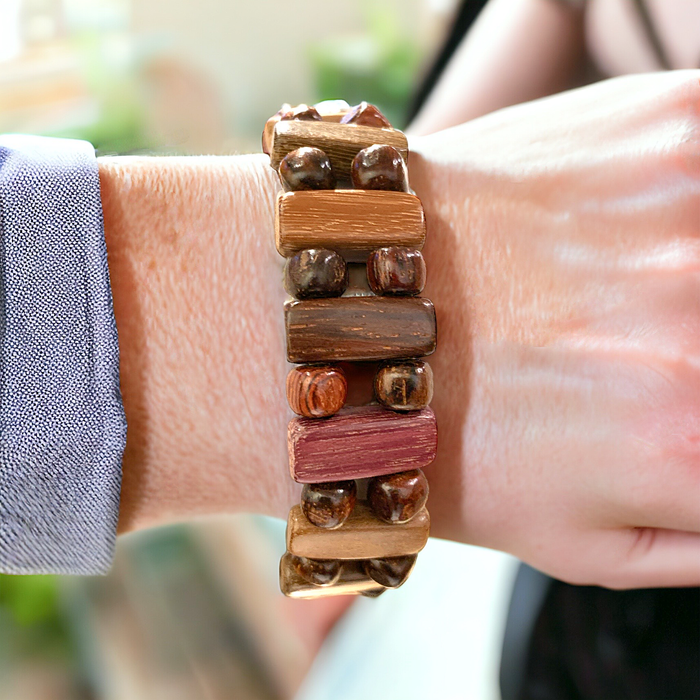 Wood Post and Bead Stretch Bracelet - Barouke - The WoodCrafters Gallery
