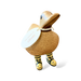 Handcrafted wooden duck with name tag and yellow bumblebee boots