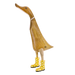 Teen duck in yellow boots, sculpted from sustainable bamboo root.