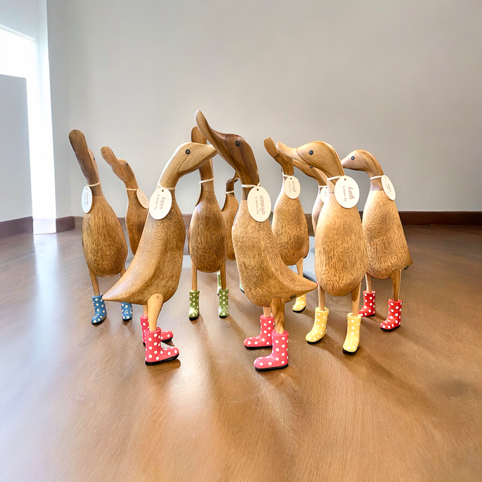 Teen Duck in Spotted Rain Boots - Barouke - The WoodCrafters Gallery
