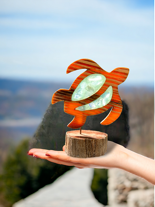 turtle sun catcher with amber ocean tones