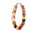 Wood necklace with assorted circular wooden beads in natural colors, creating a unique and stylish accessory.