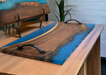 Captivating Live-Edge Walnut Charcuterie Serving Tray with Custom Blue Epoxy Resin (23 x 12 x 1 inch) - Barouke - The WoodCrafters Gallery