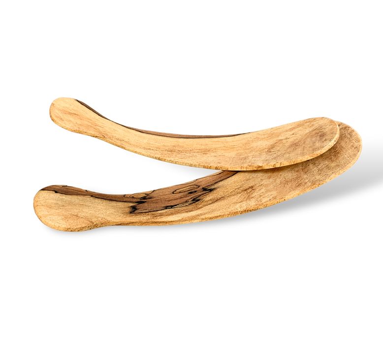 Stylish 12-Inch Spalted Maple Curved Salad Server Set - Barouke - The WoodCrafters Gallery