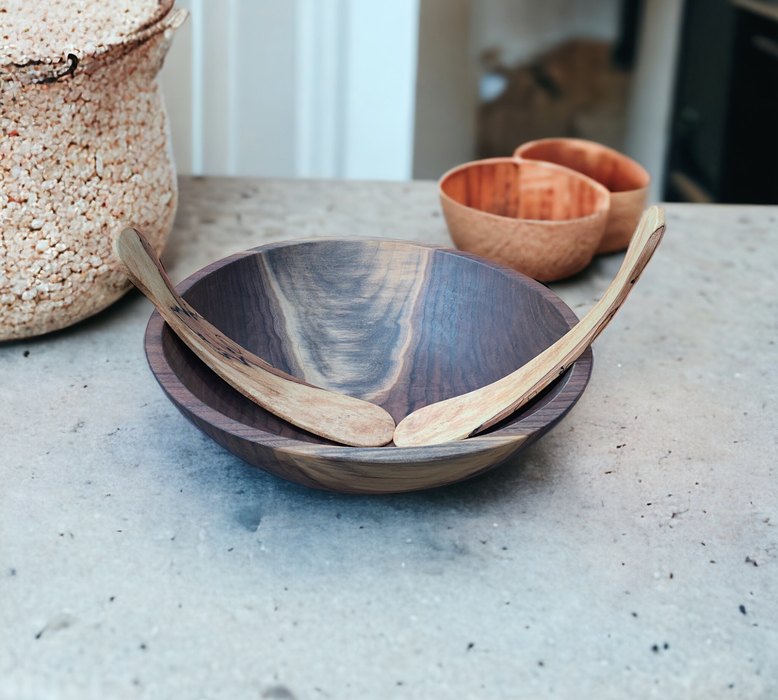 Stylish 12-Inch Spalted Maple Curved Salad Server Set - Barouke - The WoodCrafters Gallery