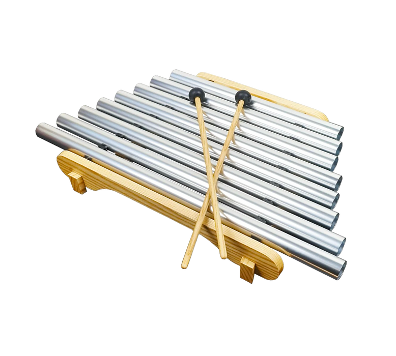 PipeDream Xylophone by Woodstock Chimes with nine tuned tubes, wooden base, and two mallets for musical creativity.
