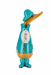 Wooden duckling in a teal raincoat and hat made from sustainable bamboo wood, adding a whimsical touch to home décor.