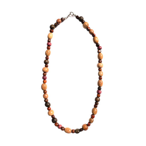 Beaded Holiday Wood Necklace with natural wooden beads in various sizes for a simplistic style, ideal for vacation wear.