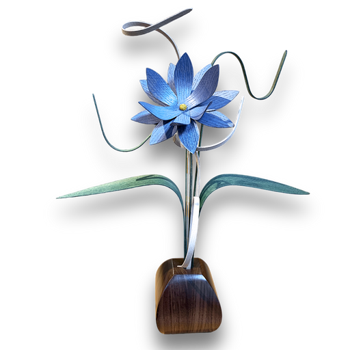 Blue Lotus Wood Flower in Black Walnut Vase - Nature-inspired Art