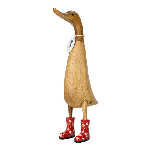 DCUK Red Floral Boots Wooden Ducklet handcrafted from bamboo root
