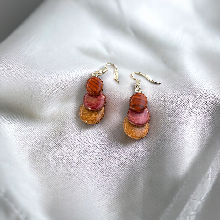 Stylish Wood Earrings with Overlapping Discs