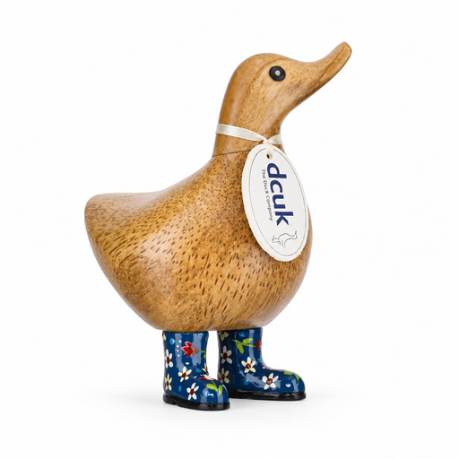 DCUK blue floral boots ducky hand-carved from bamboo wood with name tag