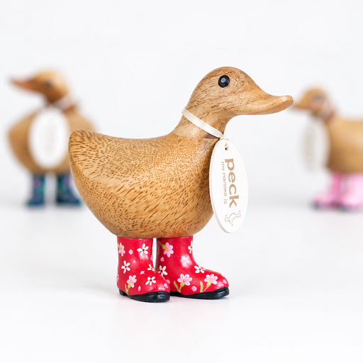 DCUK Red Floral Boots Ducky with Name Tag - Barouke - The WoodCrafters Gallery