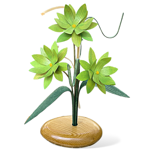 green lotus wood flower arrangement in red oak vase. Handmade in the USA. 