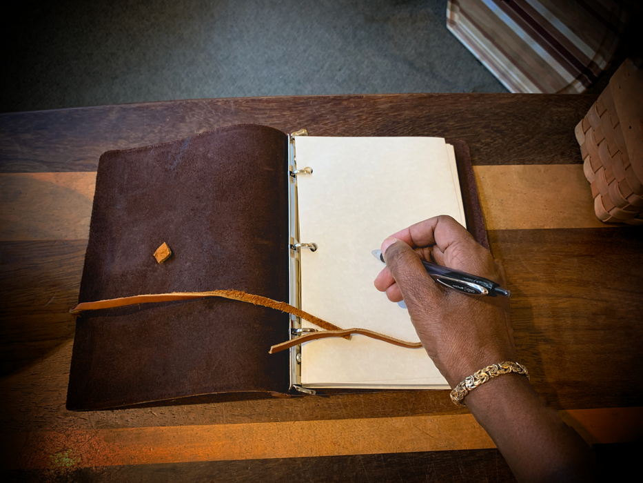 Tie Leather Journal with Ring Binder