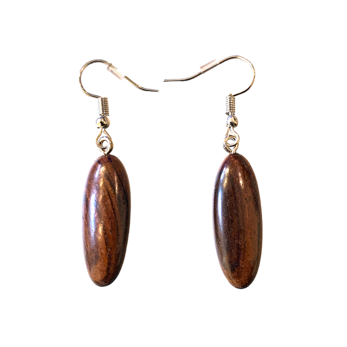 Handmade 2-Inch Oval Wood Drop Earrings crafted from exotic cocobola wood, showcasing natural beauty and sophistication.