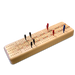 Wooden cribbage set for two players, crafted from maple with wood inlay, storage for pegs, cards, and instructions.