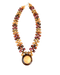 Beaded Diana Necklace in Exotic Woods with hat pendant, featuring intricate bead design and handcrafted from natural exotic woods.