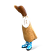 Handcrafted bamboo and teak wood duckling with blue polka dot boots and a name tag reading "My name is Jane"