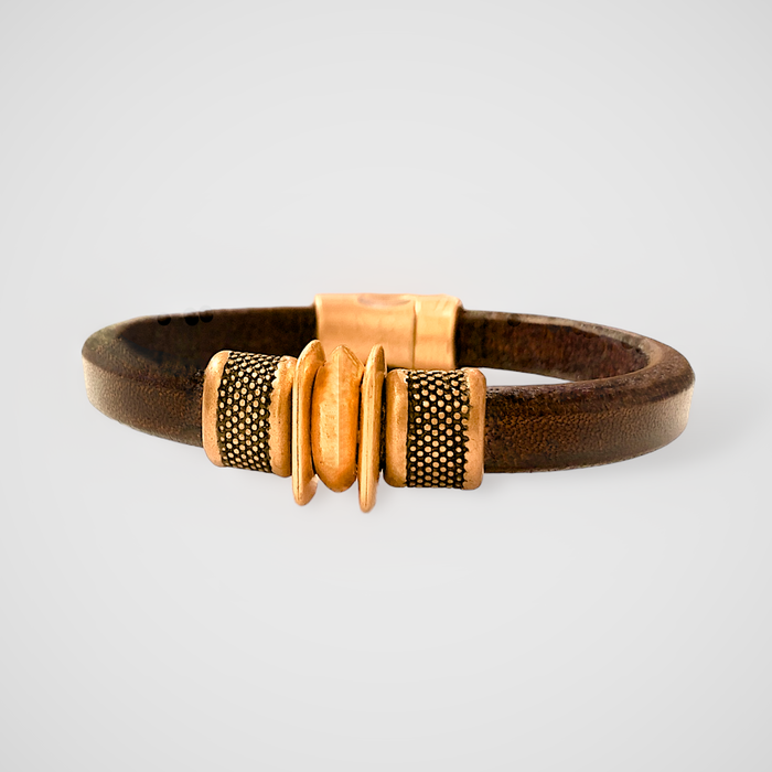 Track Leather Bracelet for Men and Women with Copper Finish - Durable 10x6mm Rolled Leather - Lead, Cadmium, Nickel-Free Accessories