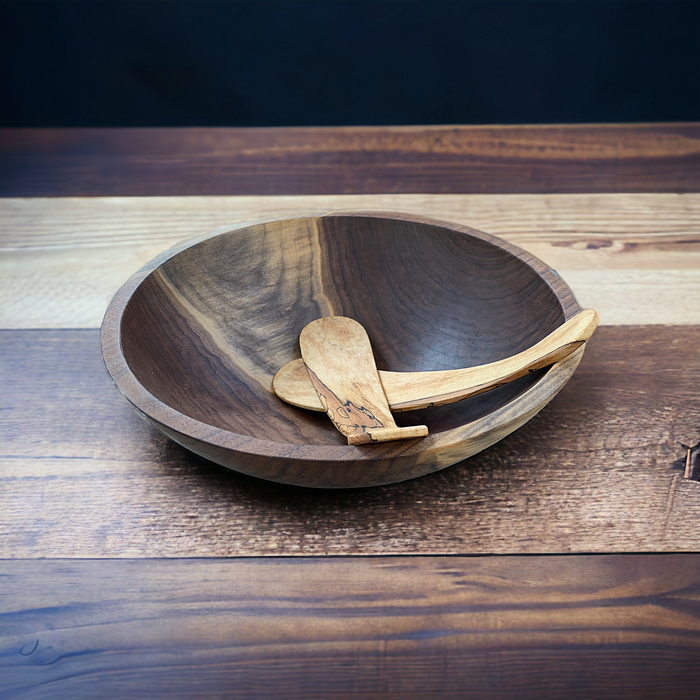 Stylish 12-Inch Spalted Maple Curved Salad Server Set