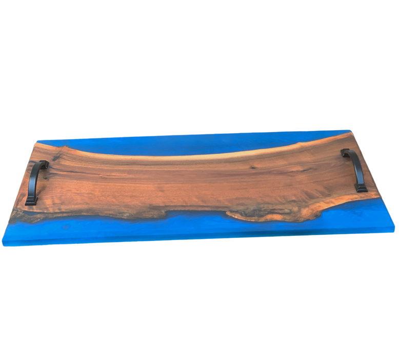 Captivating Live-Edge Walnut Charcuterie Serving Tray with Custom Blue Epoxy Resin (23 x 12 x 1 inch)