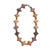 Elegant diamond cut wood necklace in assorted woods with tiny beads between each wood diamond, showcasing unique and natural style.