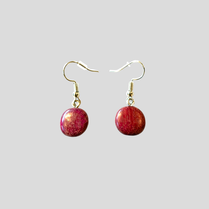 Wood Drop Earrings Catrina with Flat Round Bead