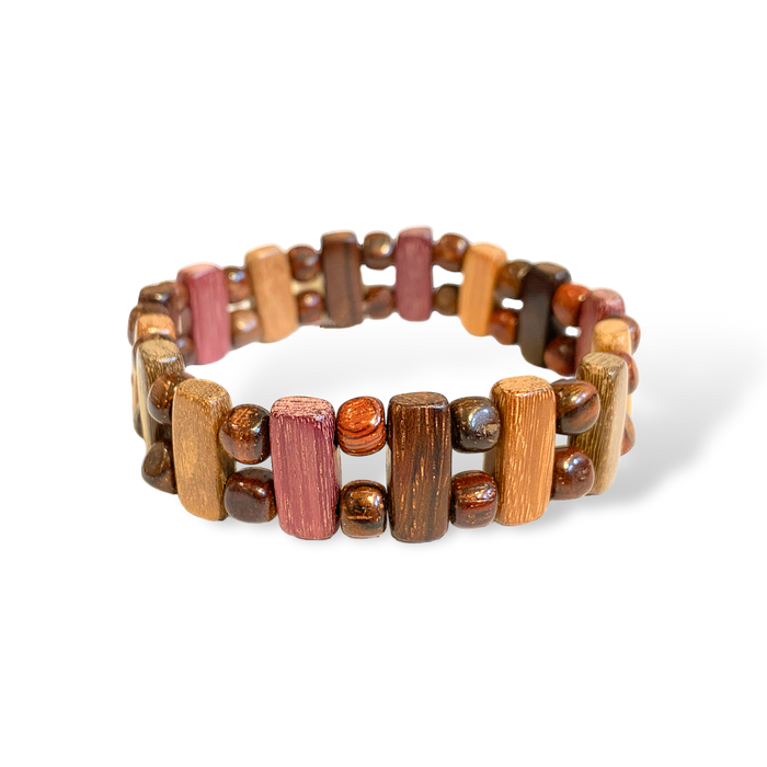 Wood Post and Bead Stretch Bracelet