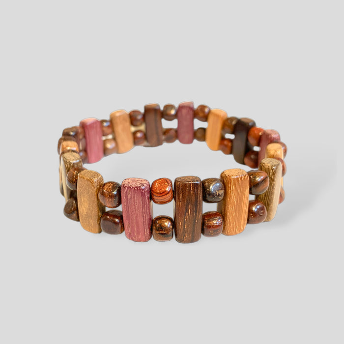 Wood Post and Bead Stretch Bracelet