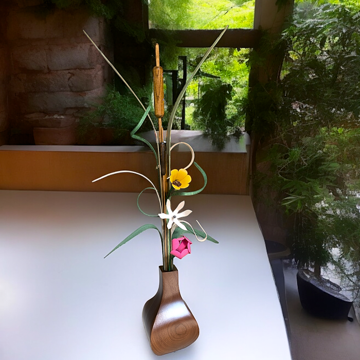 Wooden Flowers Arranged in Walnut Vase