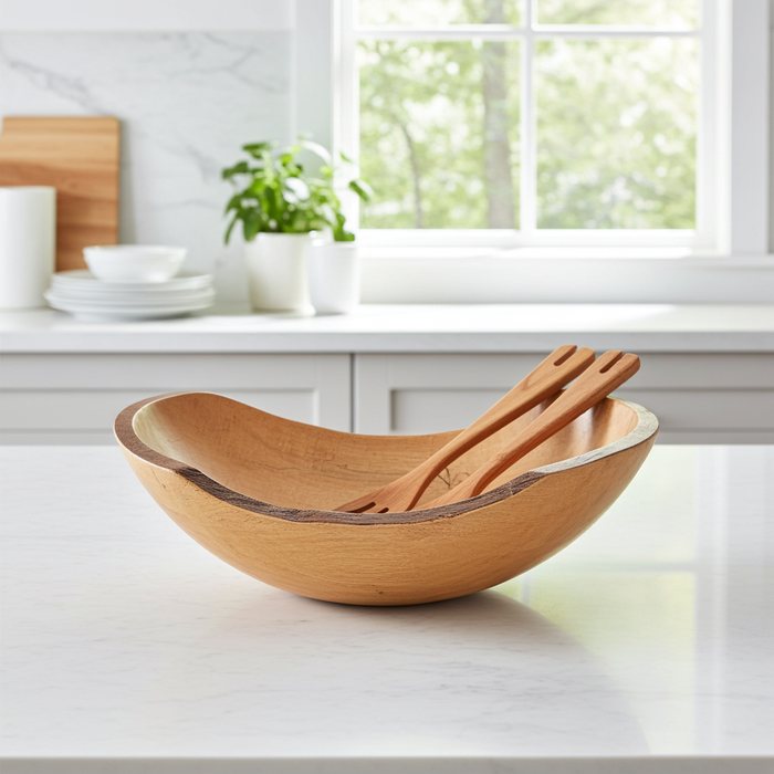 18-Inch Spalted Wood Salad Bowl with Live Edge – Crafted in the USA