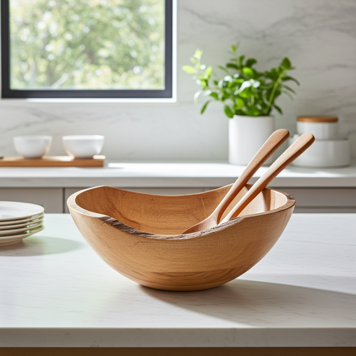 18-Inch Spalted Wood Salad Bowl with Live Edge – Crafted in the USA