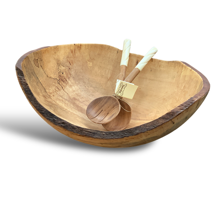 18-inch handcrafted spalted wood salad bowl, functional art crafted in the USA