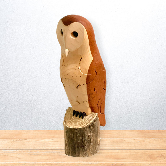 Barn Owl Puzzle with Mouse Inside - Lacewood and Maple
